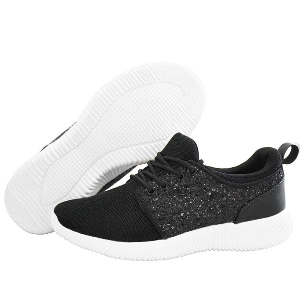 Black Glitter Athletic Gym Fly Knit Sneakers